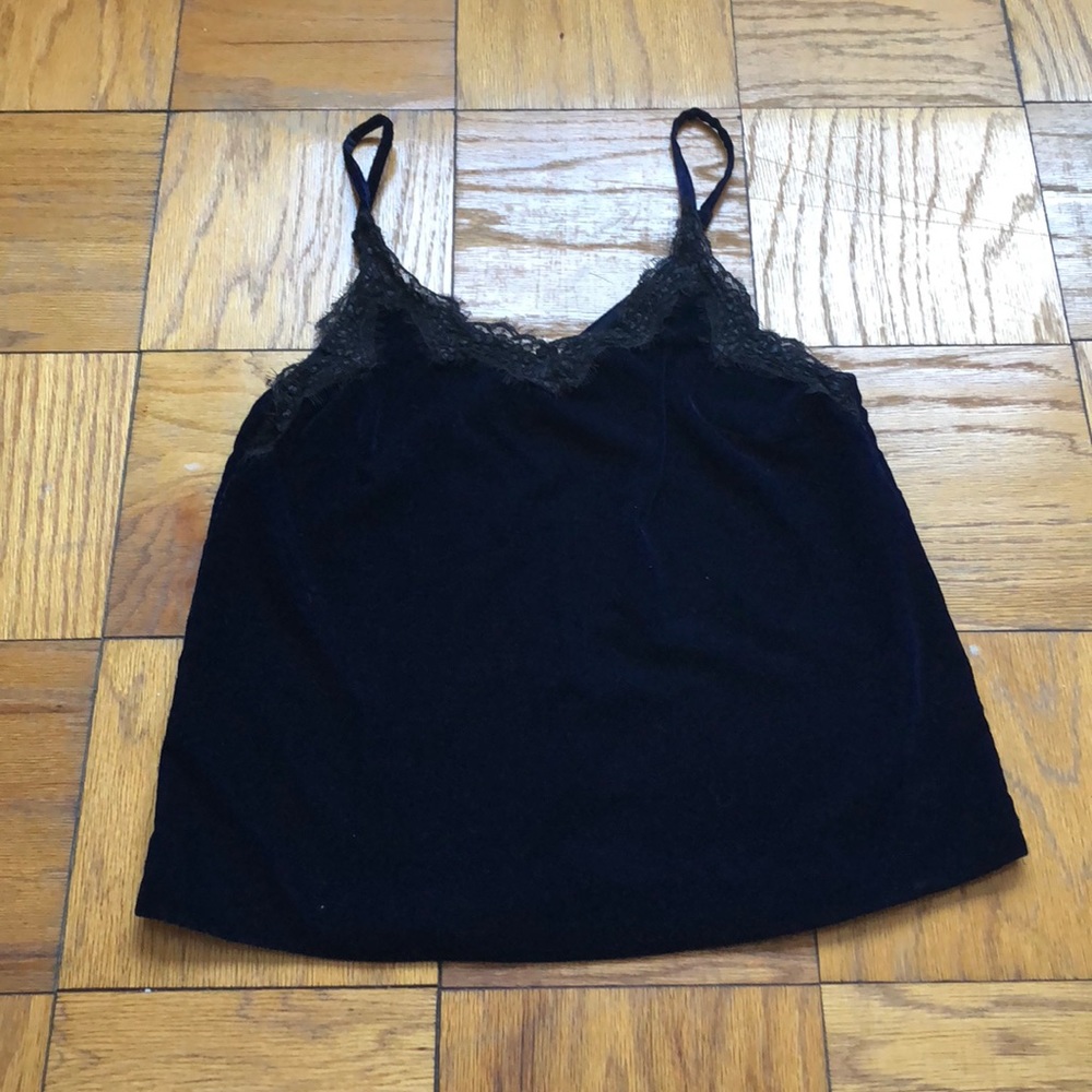 Blue velvet top with black lace